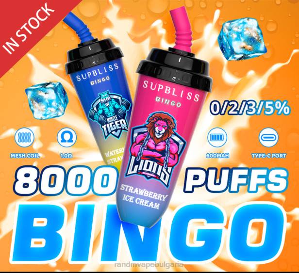 NJ6J256 - RandM vape София - RandM Supbliss Bingo 8000 vape pod устройство 1 бр ягодов сладолед